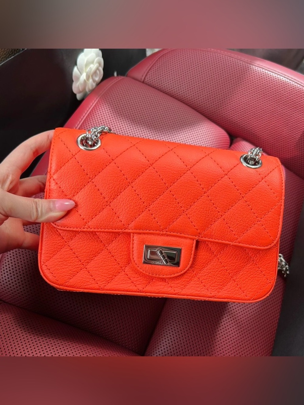 Reissue Mini Rectangle Flap Quilted Orange Leather Chain Shoulder Bag